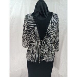 Timing Womens Black & White Sheer Zebra Print Tie-Front Cover-Up Blouse Size S 1